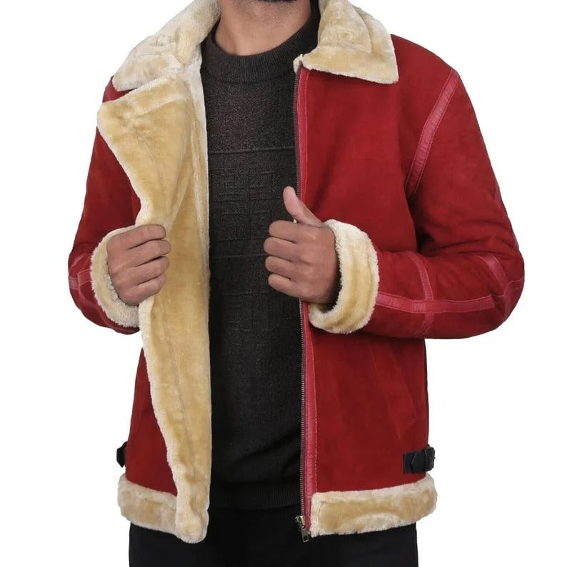 Christmas Red Shearling Leather Jacket