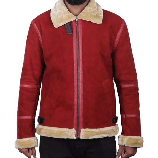 Christmas Red Shearling Leather Jacket