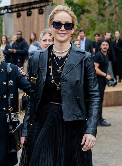 Jennifer Lawrence Inspired Black Leather Jacket – Celebrity Style