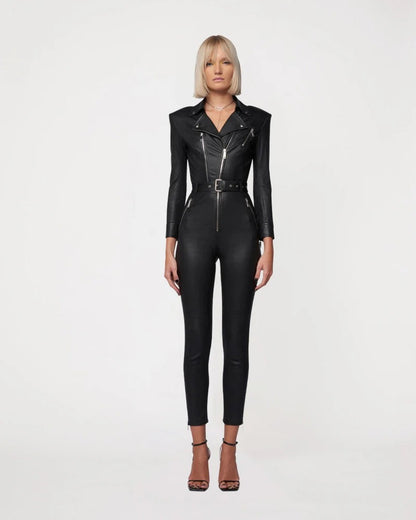 Women's Black Leather Jumpsuit