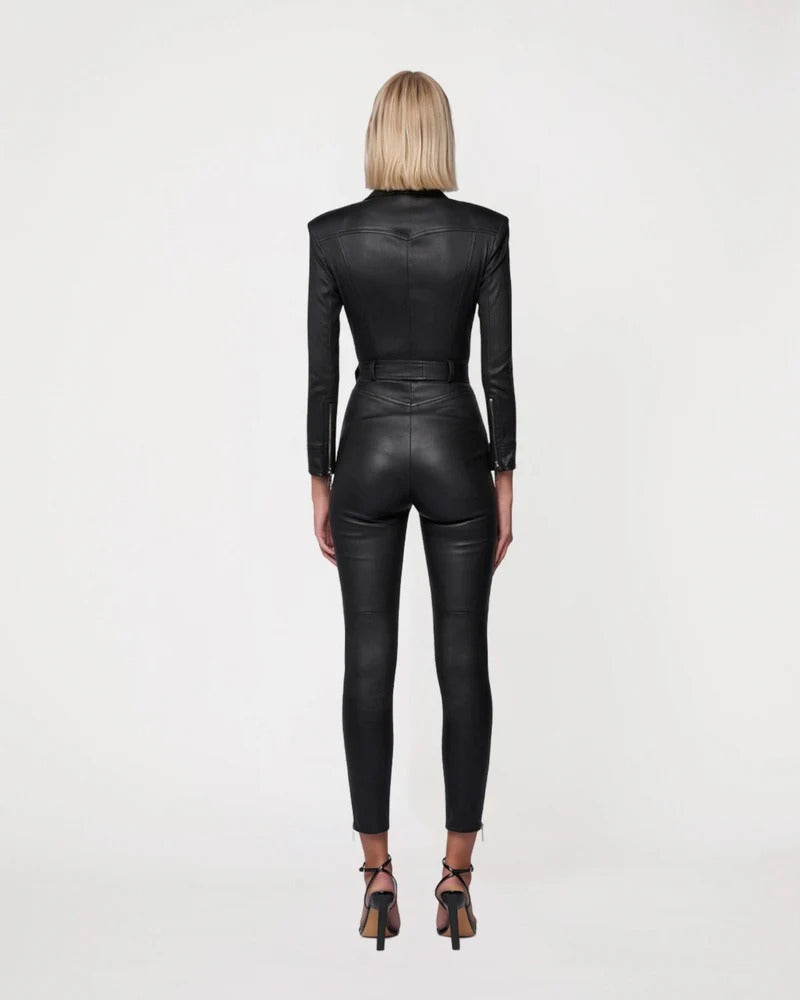 Women's Black Leather Jumpsuit