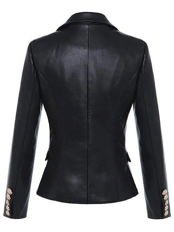 Kim Kardashian Inspired Black Leather Blazer – Chic Celebrity Fashion