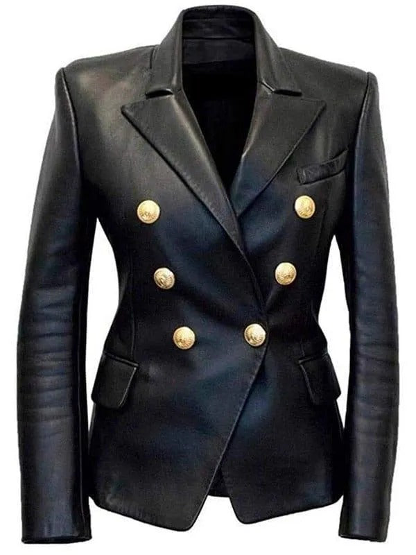 Kim Kardashian Inspired Black Leather Blazer – Chic Celebrity Fashion