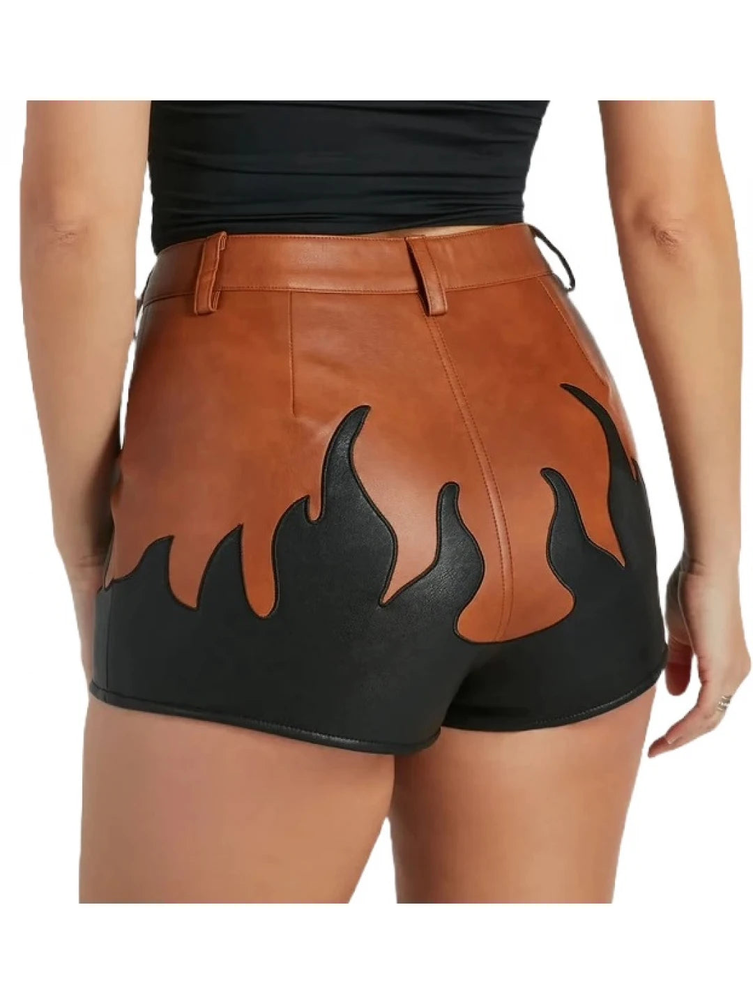 Leather Flame Detailing Shorts – Edgy & Stylish Women's Fashion