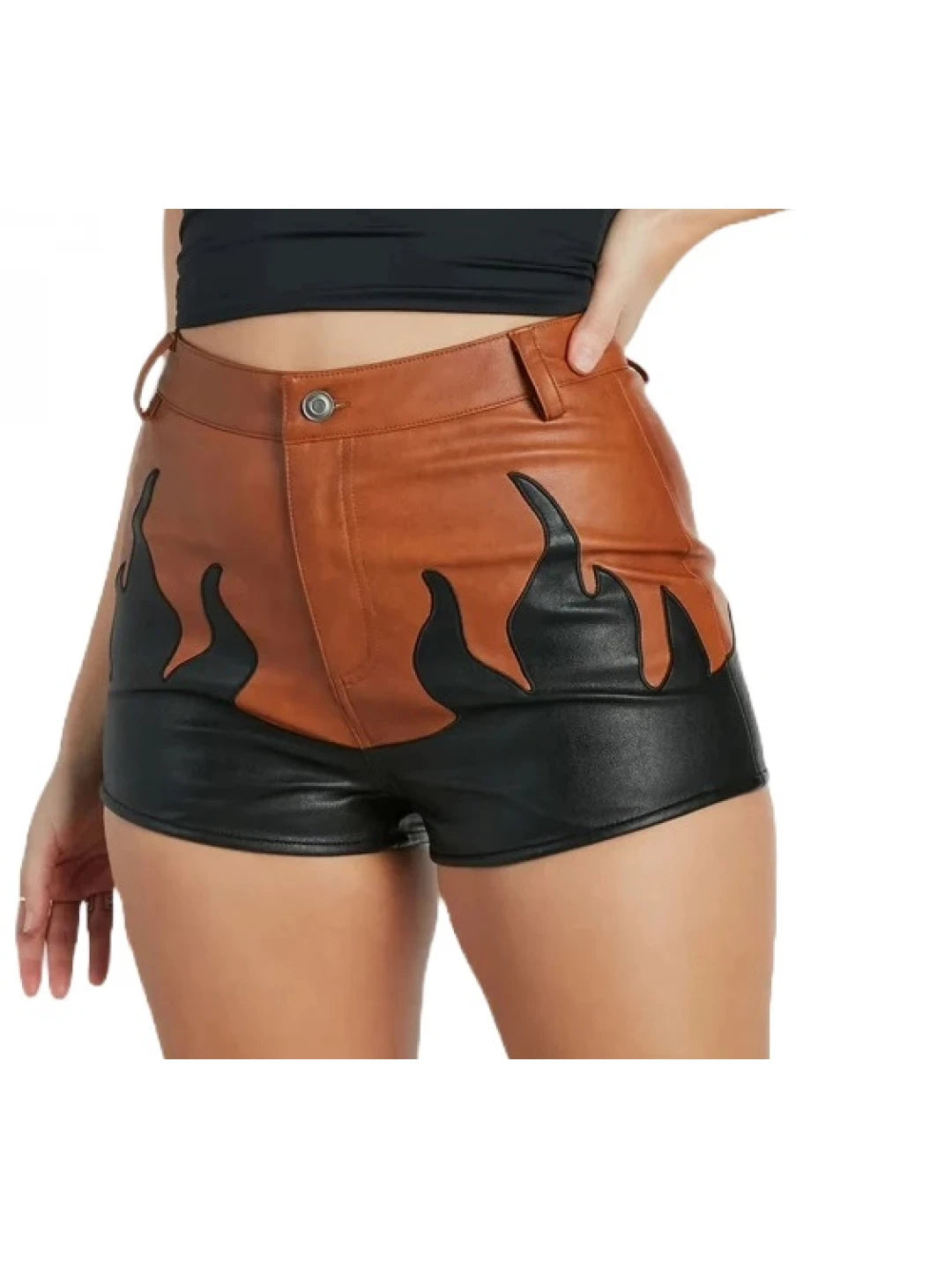 Leather Flame Detailing Shorts – Edgy & Stylish Women's Fashion