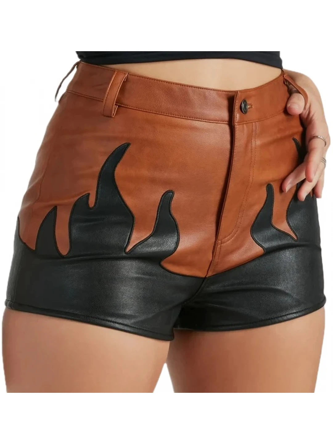 Leather Flame Detailing Shorts – Edgy & Stylish Women's Fashion