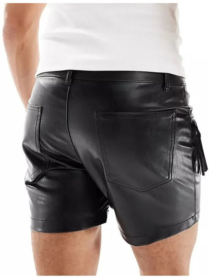 Fringed Black Leather Shorts for Men