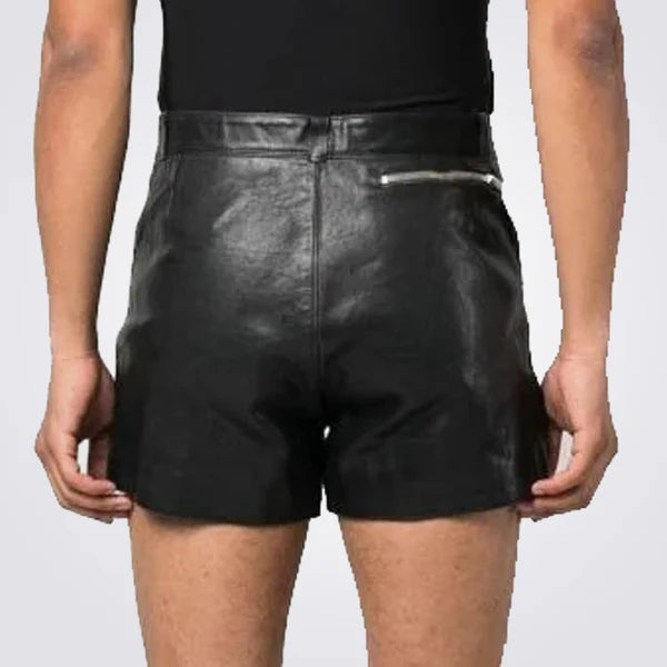 Men's Leather Shorts with Double Zipper