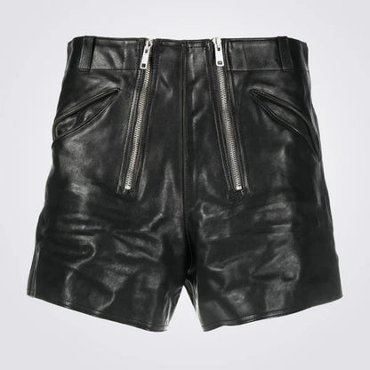 Men's Leather Shorts with Double Zipper