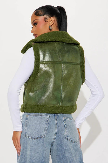 Women’s Green Shearling Leather Vest