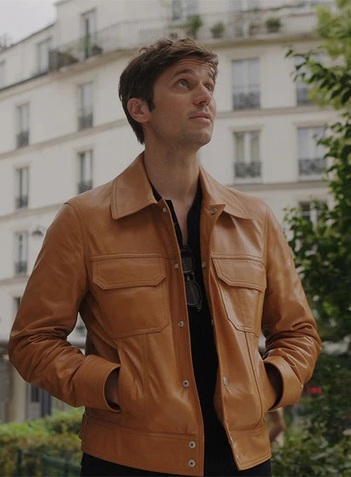 Lucas Bravo Emily In Paris Gabriel Leather Jacket