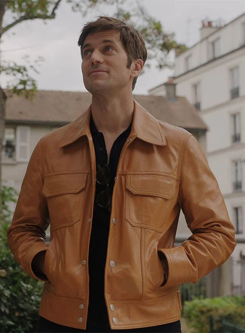 Lucas Bravo Emily In Paris Gabriel Leather Jacket