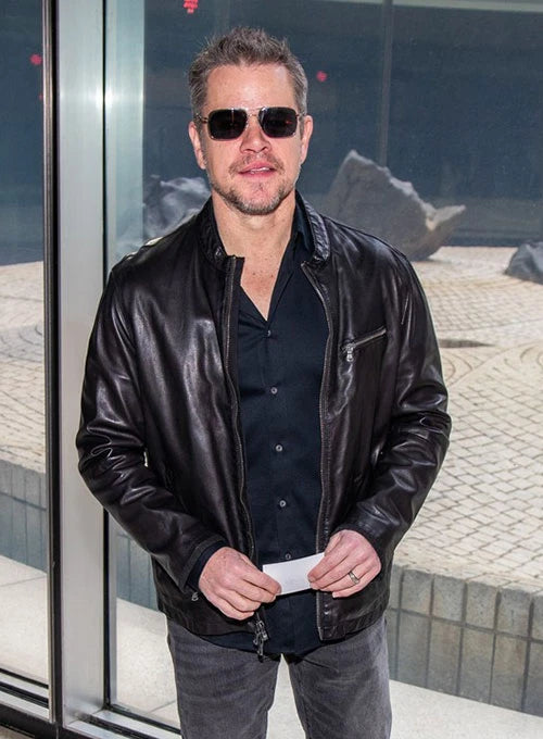 Matt Damon Stylish Black Leather Jacket