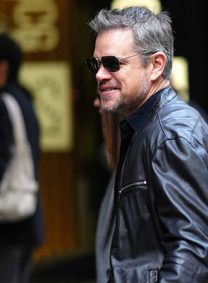 Matt Damon Stylish Black Leather Jacket