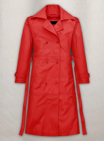 Megan Fox Red Leather Long Coat