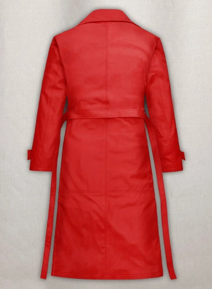 Megan Fox Red Leather Long Coat