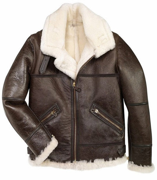 Men B3 Sheepskin Brown Bomber Jacket - TopGuruJackets