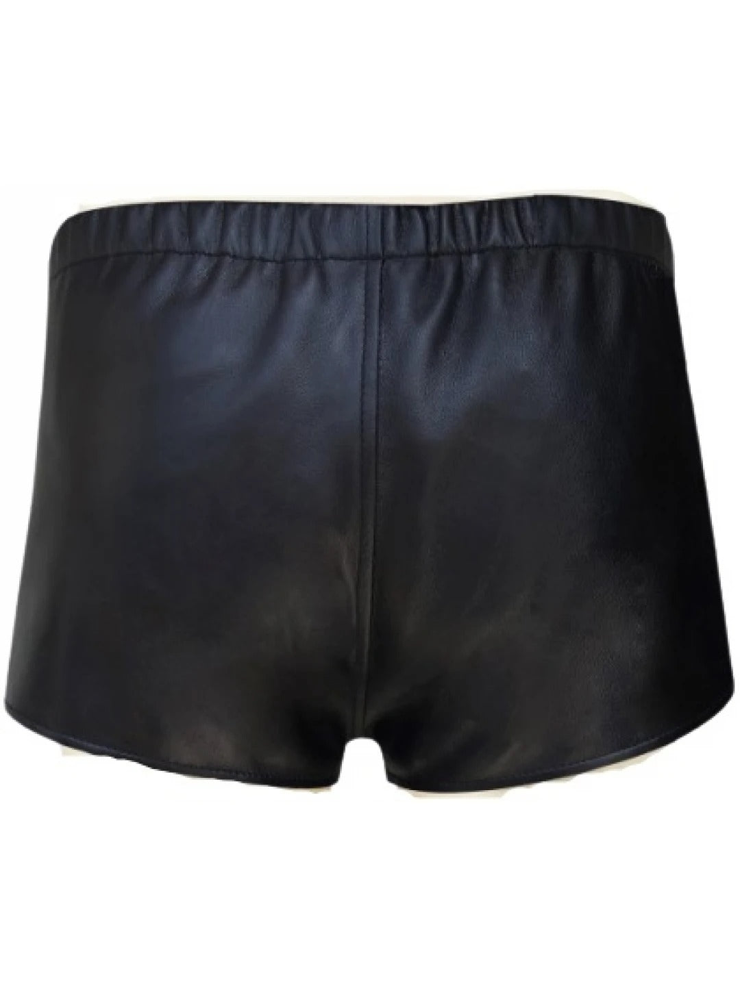 Men’s Dark Blue Leather Shorts with Snap Button Fly