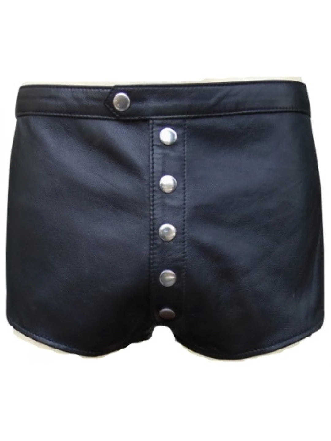 Men’s Dark Blue Leather Shorts with Snap Button Fly