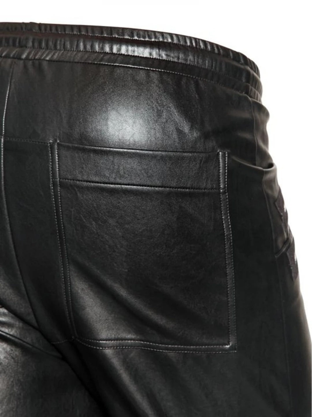 Men’s Black Leather Shorts with Zip Elastic Waistband