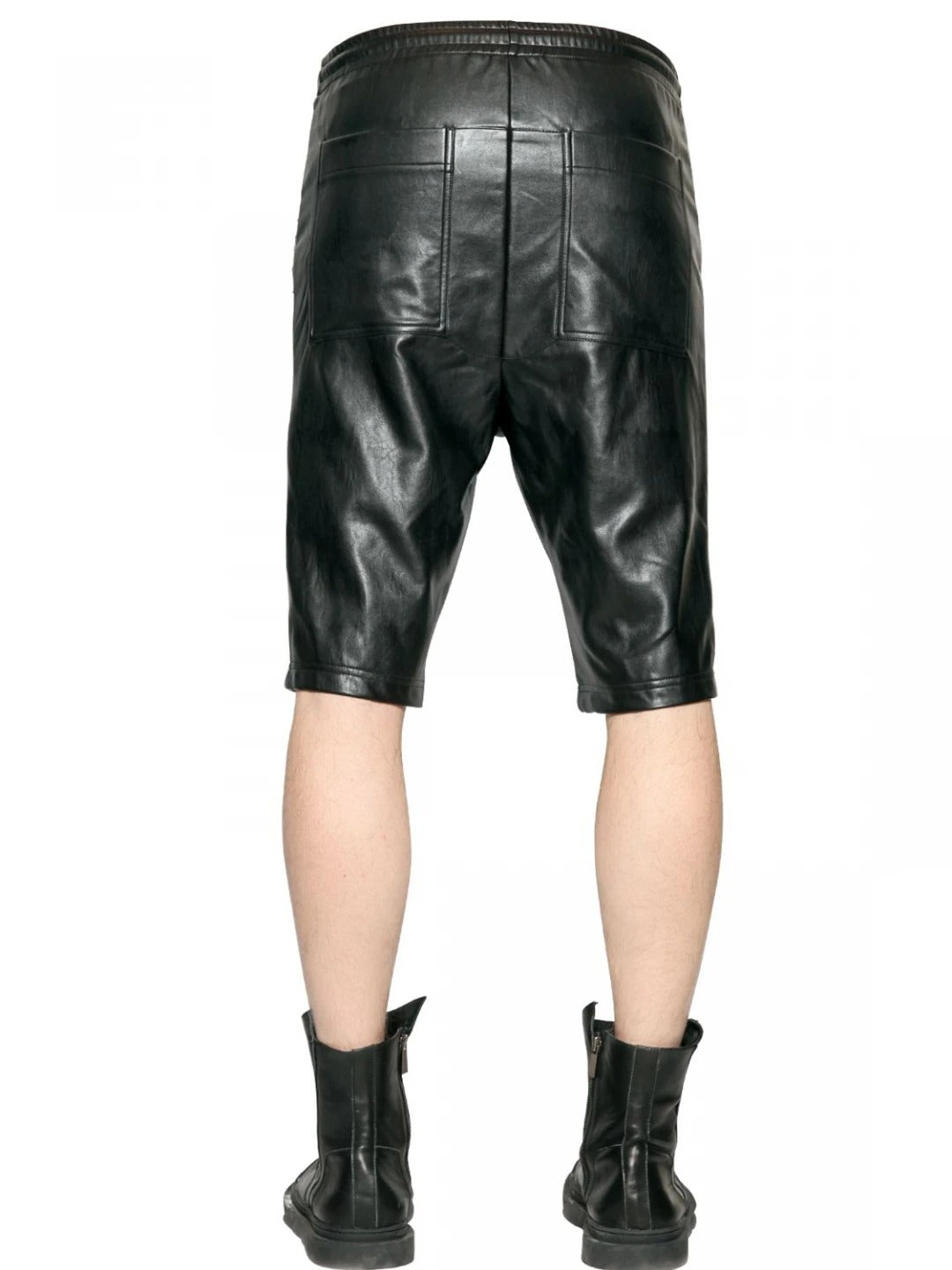 Men’s Black Leather Shorts with Zip Elastic Waistband