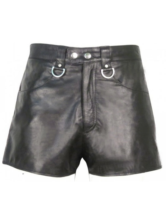 Men’s Hot Blue Stripe Real Sheepskin Black Leather Shorts