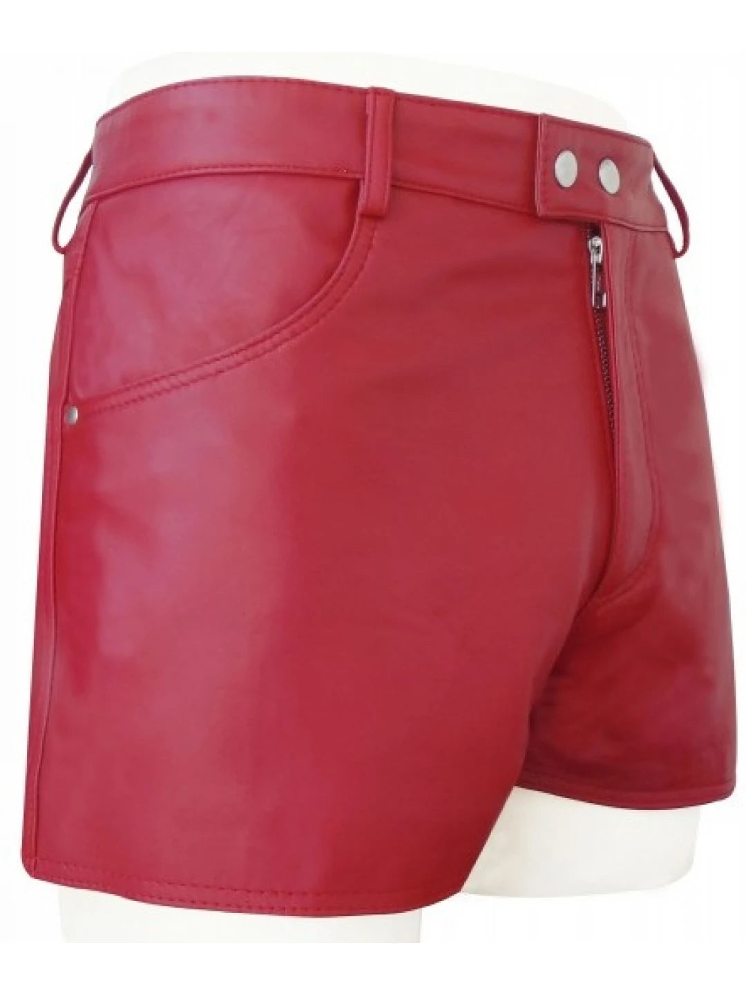 Men’s Streetwear Real Sheepskin Red Leather Shorts