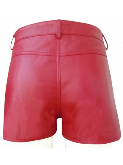 Men’s Streetwear Real Sheepskin Red Leather Shorts