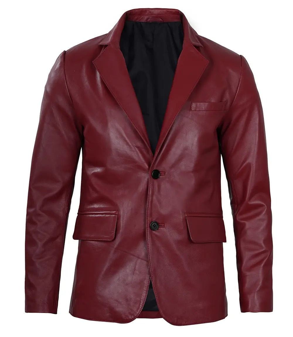 Men’s Elegant Maroon Leather Blazer