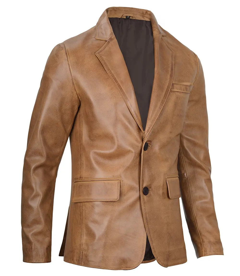 Men’s Elegant Brown Leather Blazer