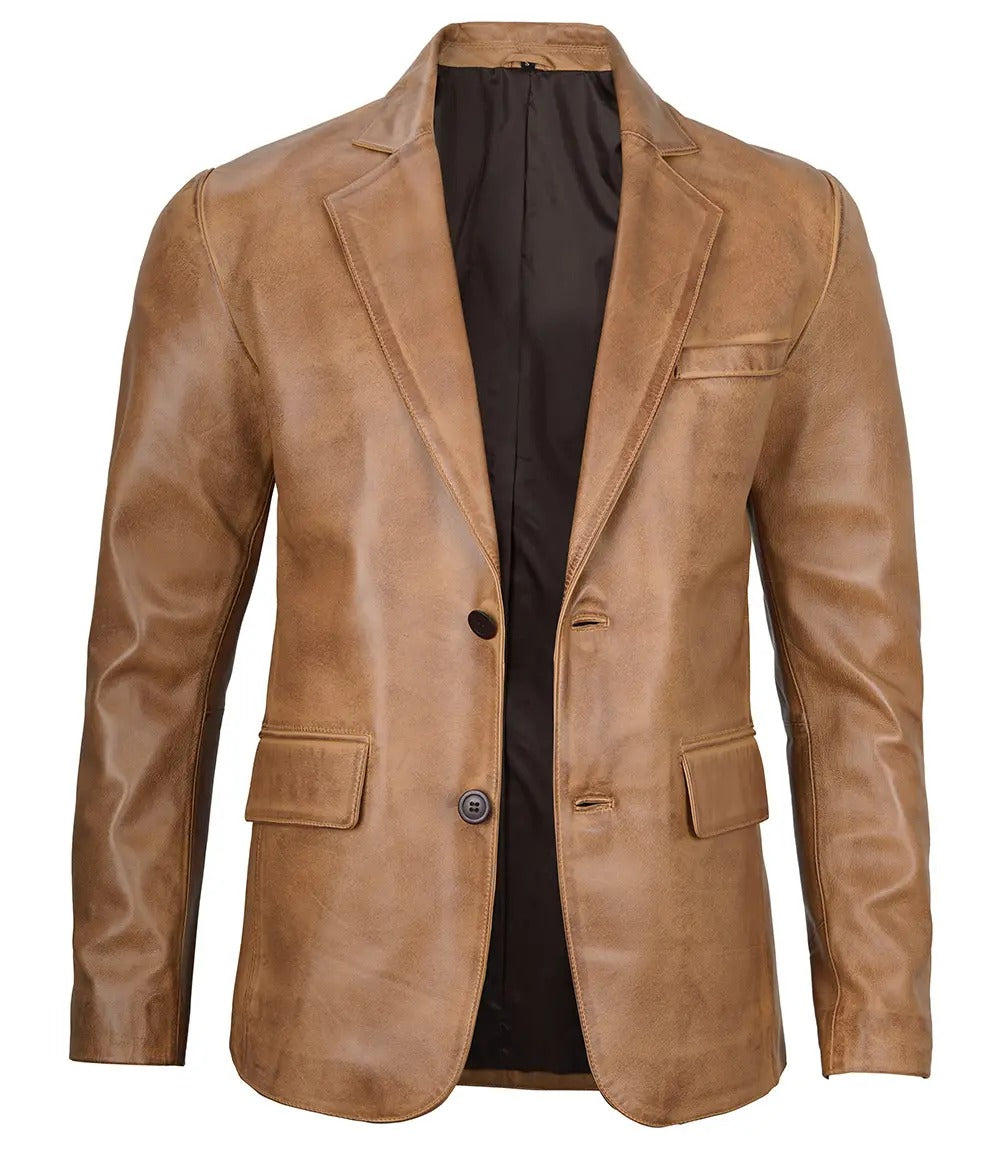 Men’s Elegant Brown Leather Blazer