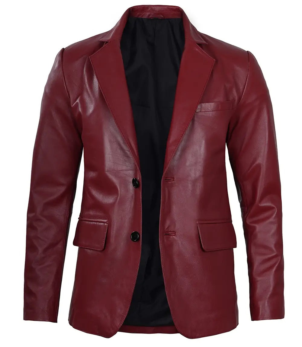 Men’s Elegant Maroon Leather Blazer