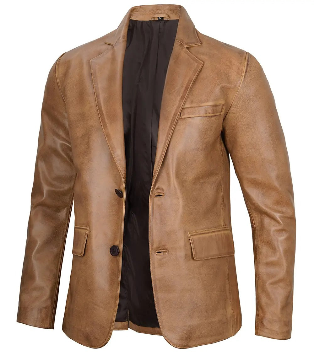 Men’s Elegant Brown Leather Blazer