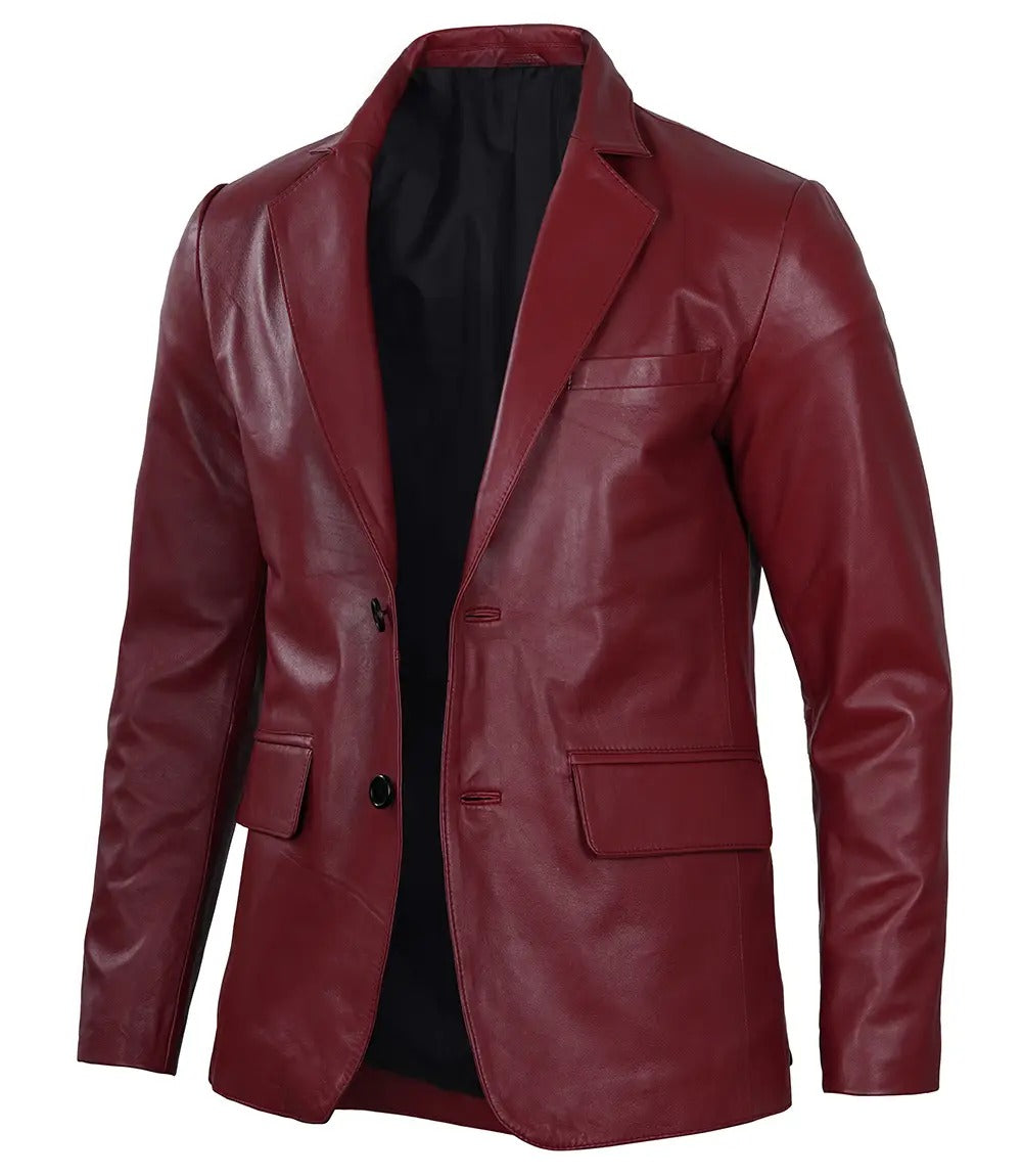 Men’s Elegant Maroon Leather Blazer