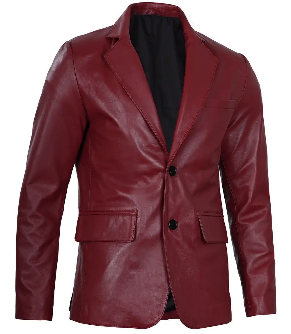 Men’s Elegant Maroon Leather Blazer