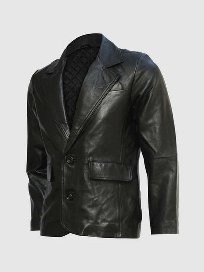 Two Button Black Leather Blazer