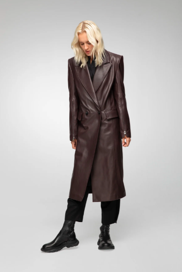 Women's Coffee Brown Leather Trench Coat