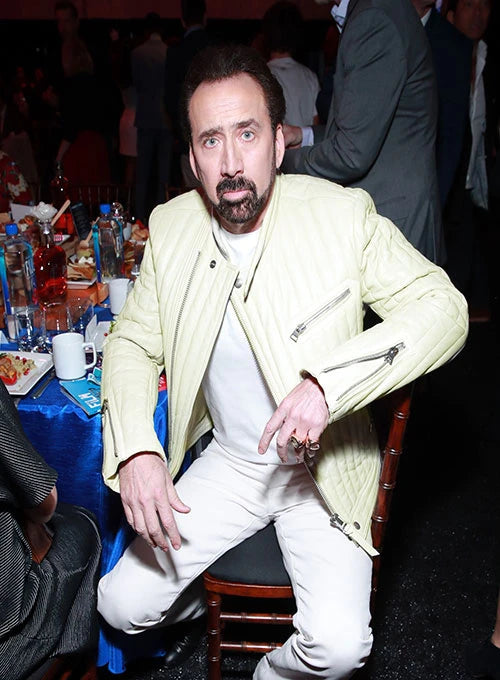 Nicolas Cage Stylish White Leather Jacket