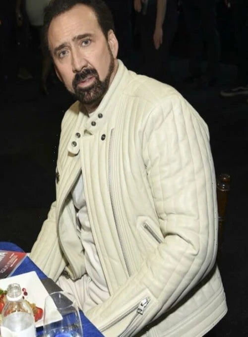 Nicolas Cage Stylish White Leather Jacket