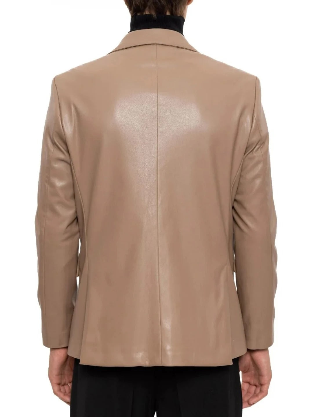 Notched Lapels Beige Leather Blazer