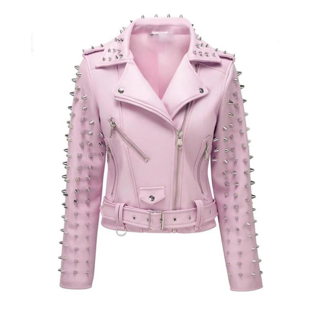 Hot Pink Studded Leather Jacket