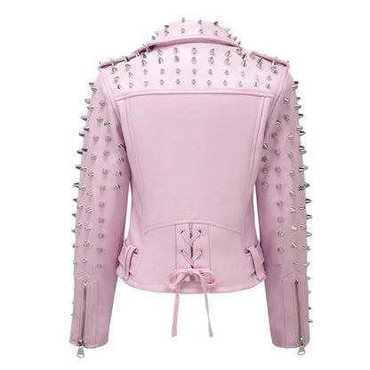 Hot Pink Studded Leather Jacket