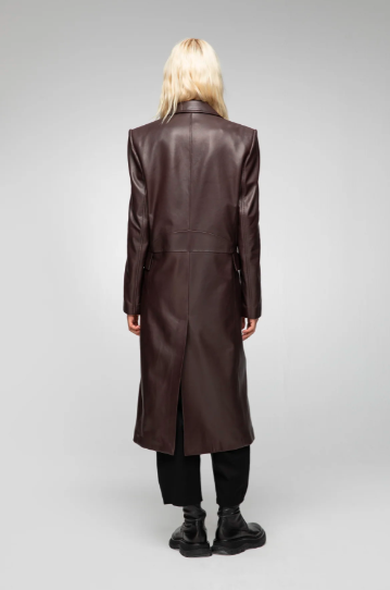 Women's Coffee Brown Leather Trench Coat