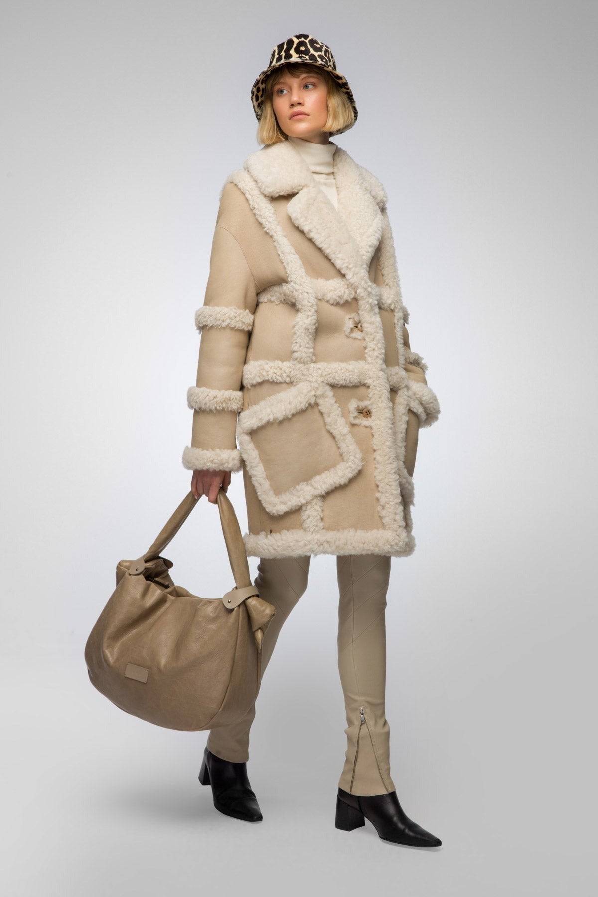 Women's Shearling B7 Bomber Leather Coat In Beige