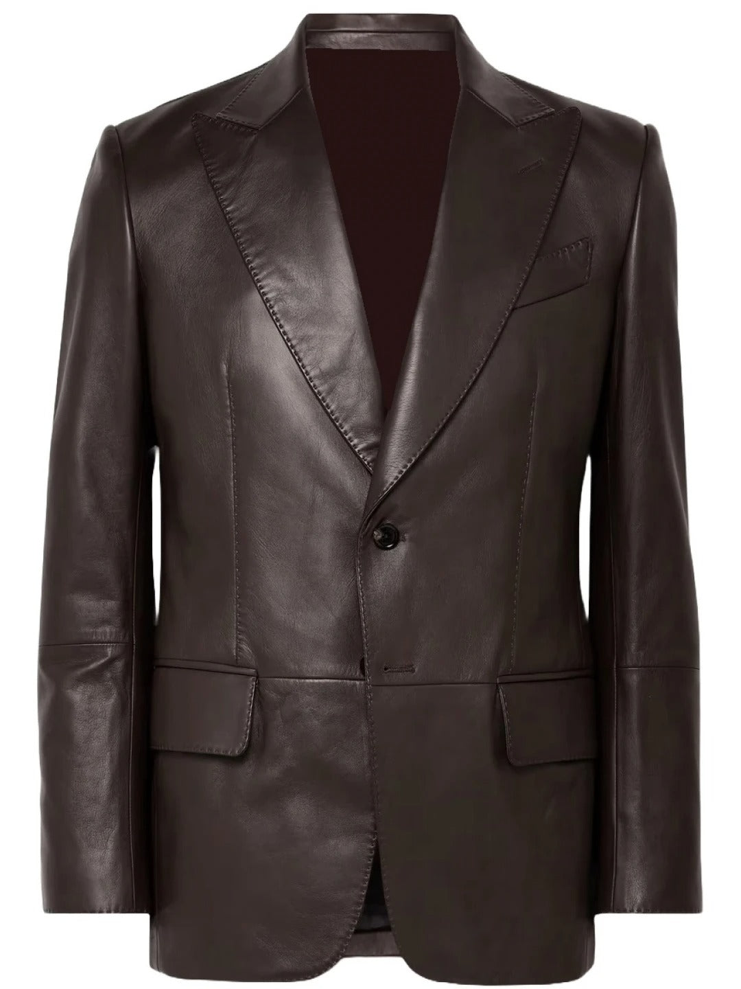 Peak Lapels Brown Leather Blazer