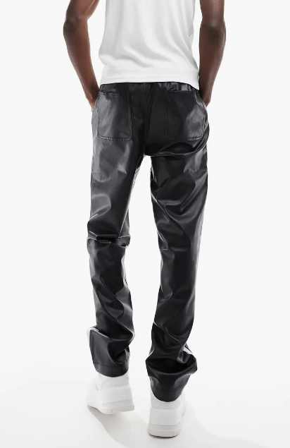 Men's Leather Pant In Black With White Strap