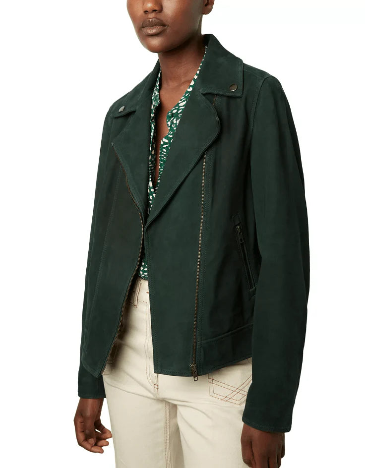 Women's Royal Green Suede Biker Jacket