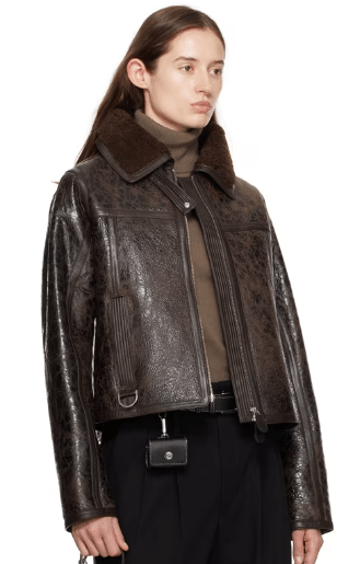 Women's Distressed Shearling Leather Jacket In Dark Brown