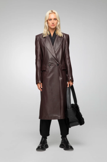 Women's Coffee Brown Leather Trench Coat