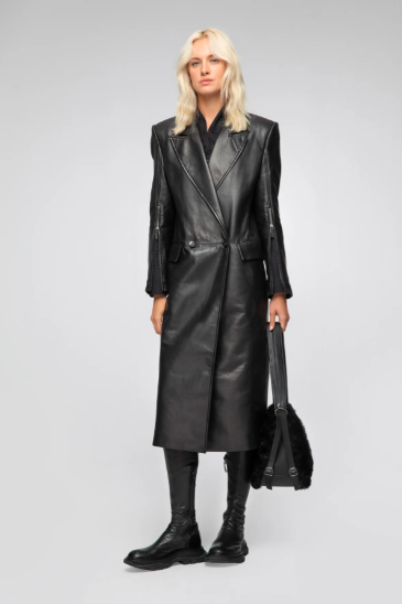 Women's Black Long Leather Coat